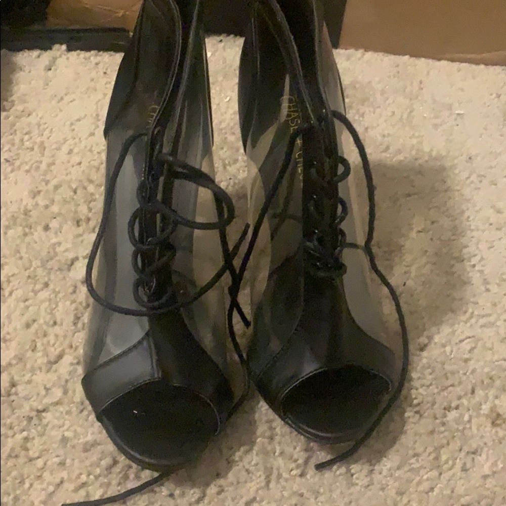 Black and clear heels